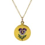 French 18ct gold enamel pansy pendant