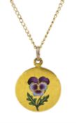 French 18ct gold enamel pansy pendant