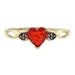 9ct gold heart shaped fire opal and two stone diamond chip ring