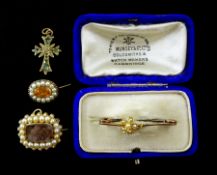 George III gold mounted split pearl mourning brooch the reverse dated 1817