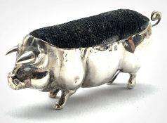 Early 20th Century novelty pin cushion in the form of a pig L7cm Birmingham 1912