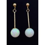 Pair of 9ct gold opal pendant earrings