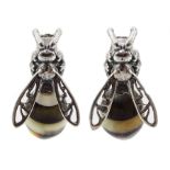 Pair of silver Baltic amber honey bee stud earrings