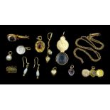 Collection of 19th century and later gold mounted jewellery including magnifying glass pendant
