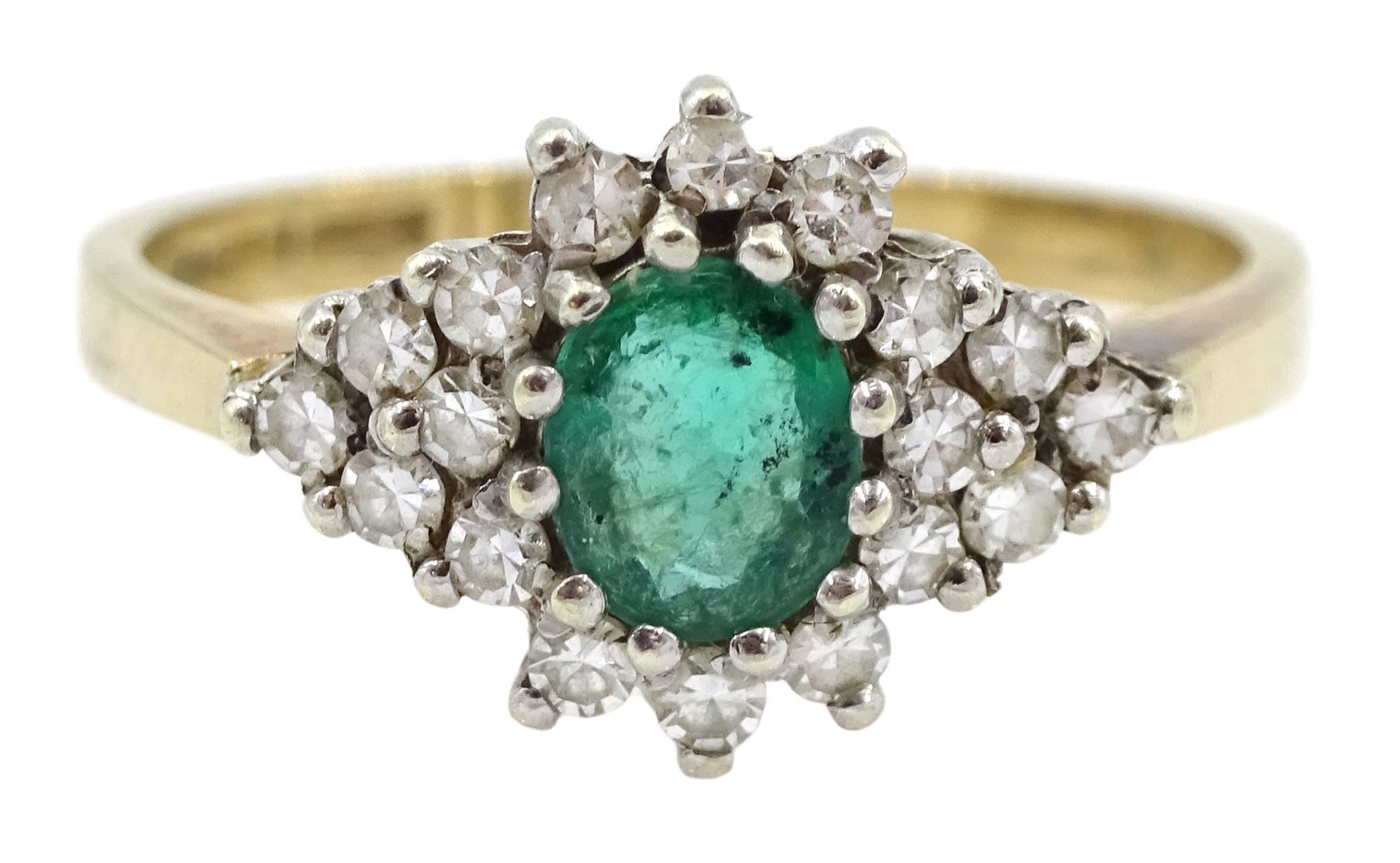 9ct gold oval emerald and diamond cluster ring