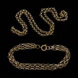 8ct rose gold cable link necklace and a 9ct gold three strand bracelet