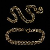 8ct rose gold cable link necklace and a 9ct gold three strand bracelet