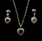 Gold sapphire heart pedant necklace and matching earrings