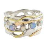 Siler and 14ct gold wire multi opal set ring
