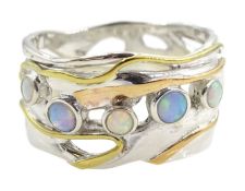 Siler and 14ct gold wire multi opal set ring