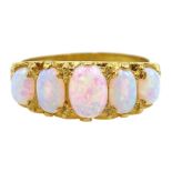 Silver-gilt five stone opal ring