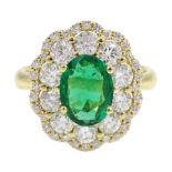 18ct gold oval emerald and diamond cluster ring