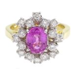 18ct gold oval pink sapphire and diamond cluster ring