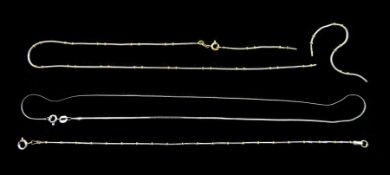 9ct white gold snake chain necklace with yellow gold bead intersections