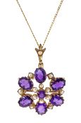 Gold amethyst and pearl pendant/brooch