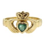 Irish 14ct gold Claddagh ring set with an emerald