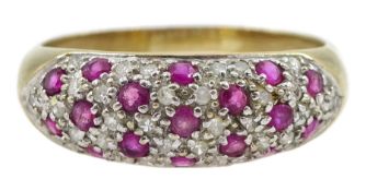 9ct gold ruby and diamond pave set ring