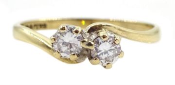 9ct gold two stone cubic zirconia crossover ring