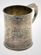 Victorian silver christening mug with reeded decoration