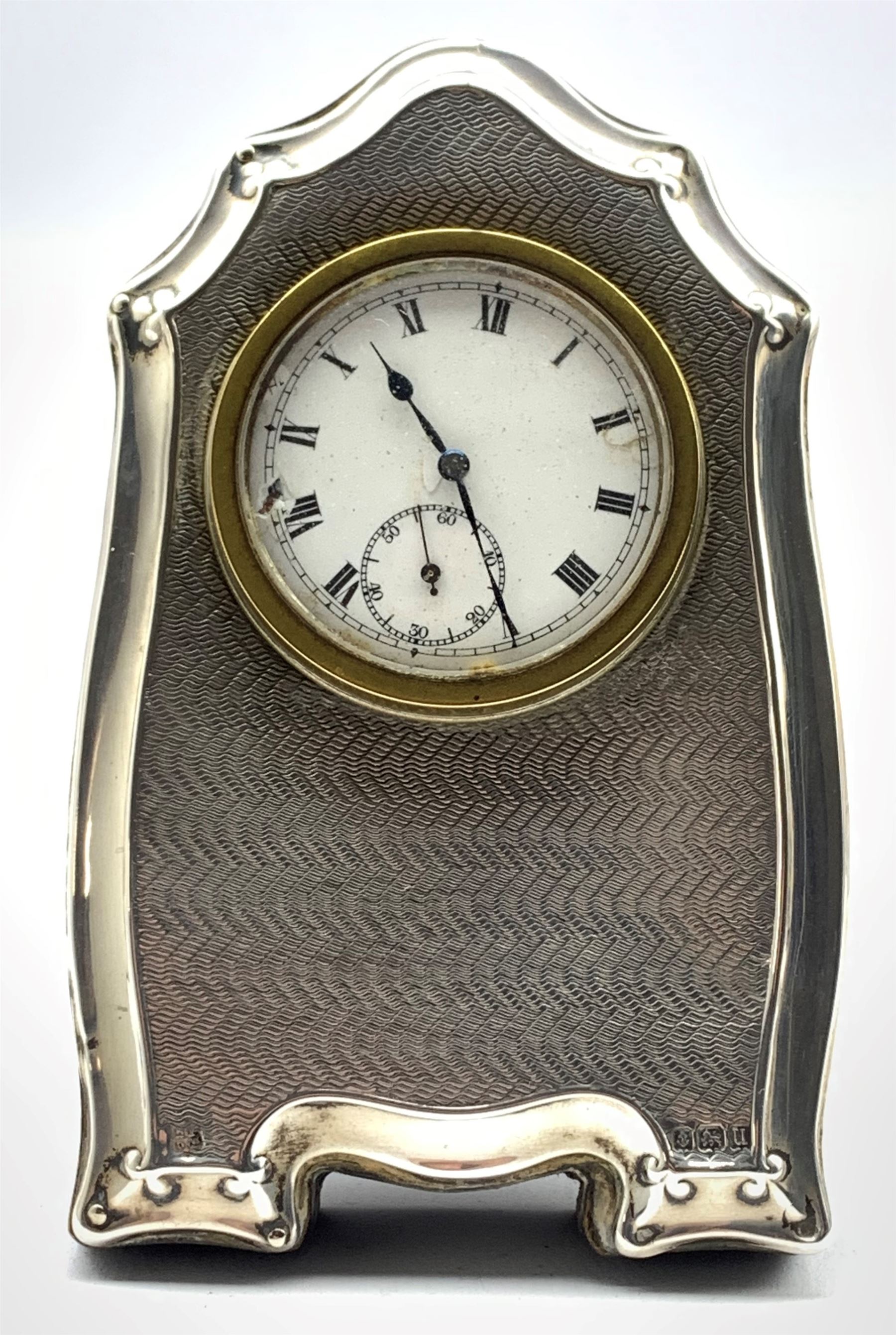 Silver mounted bedside clock with white dial in easel stand Birmingham 1919 - Image 2 of 2