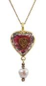 19th/20th century gold heart crystal pendant