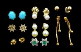 Eight pairs of 9ct gold stone and 9ct gold stone set stud earrings