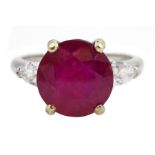 18ct white gold round ruby and pear shaped diamond ring