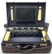 French Leather Dressing Case with glass and silver mounted jars and bottles