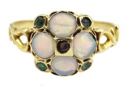 19th century gold opal and stone set circular cluster ring