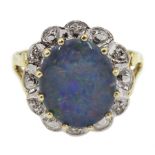 9ct gold opal triplet and diamond cluster ring