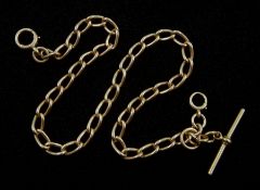 Early 20th century 9ct gold Albert T bar watch chain with spring clip