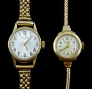Two Rotary 9ct gold manual wind ladies bracelet wristwatches