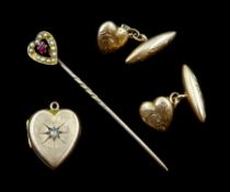 Pair of 9ct rose gold heart shaped cufflinks
