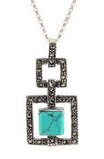 Silver turquoise and marcasite pendant necklace