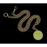 Early 20th century 15ct gold watch chain with clip and spring ring clasp