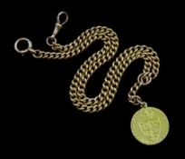 Early 20th century 15ct gold watch chain with clip and spring ring clasp