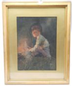 John T Gilroy (British exh.1927-1940): Boy by the Campfire, watercolour signed and dated '14, 37cm x