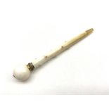 19th century carved ivory parasol handle in the form of a walking stick, twig-like finish with inset