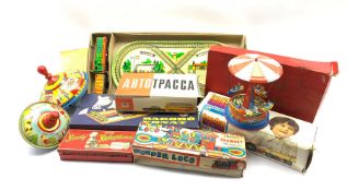 Toys including two Tri-ang spinning tops, 'The Sooty Junior Xylophone', Mah-Jongg set, Abtotpacca ti