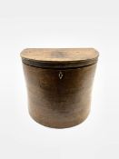 Georgian mahogany demi-lune box, hinged lid revealing plain interior fitted with period brass lock,