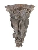 Large late 19th century Black Forest wall bracket carved with birds, grapes and leaves 52cm x 37cm