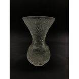 Lalique 'Arabesque' frosted glass vase, moulded with birds amongst foliate scrolls, etched mark bene