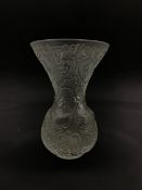 Lalique 'Arabesque' frosted glass vase, moulded with birds amongst foliate scrolls, etched mark bene