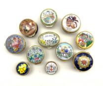 Collection of Worcestershire and Staffordshire enamel boxes to include a painted still life of fruit