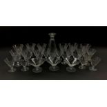 St Louis suite of table glass, conical design with etched foliate decoration, comprising decanter, t