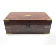 19th century figured mahogany brass mounted campaign writing slope with leather writing surface, twi