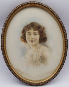 Lafayette (French early 20th century): Portrait of Lady with Pearl Necklace, oval watercolour height