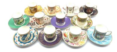 A Harlequin set of twelve 'The Coalport Museum Historic Coffee Cup Collection' cups and saucers