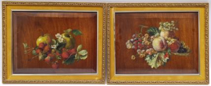 English School (19th/20th century): Still Life of Fruit, pair oils on mahogany panel unsigned 29cm x