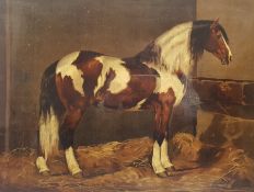 E Janssen (Early 20th century): Horse in Stable, colour lithograph 38cm x 50cm